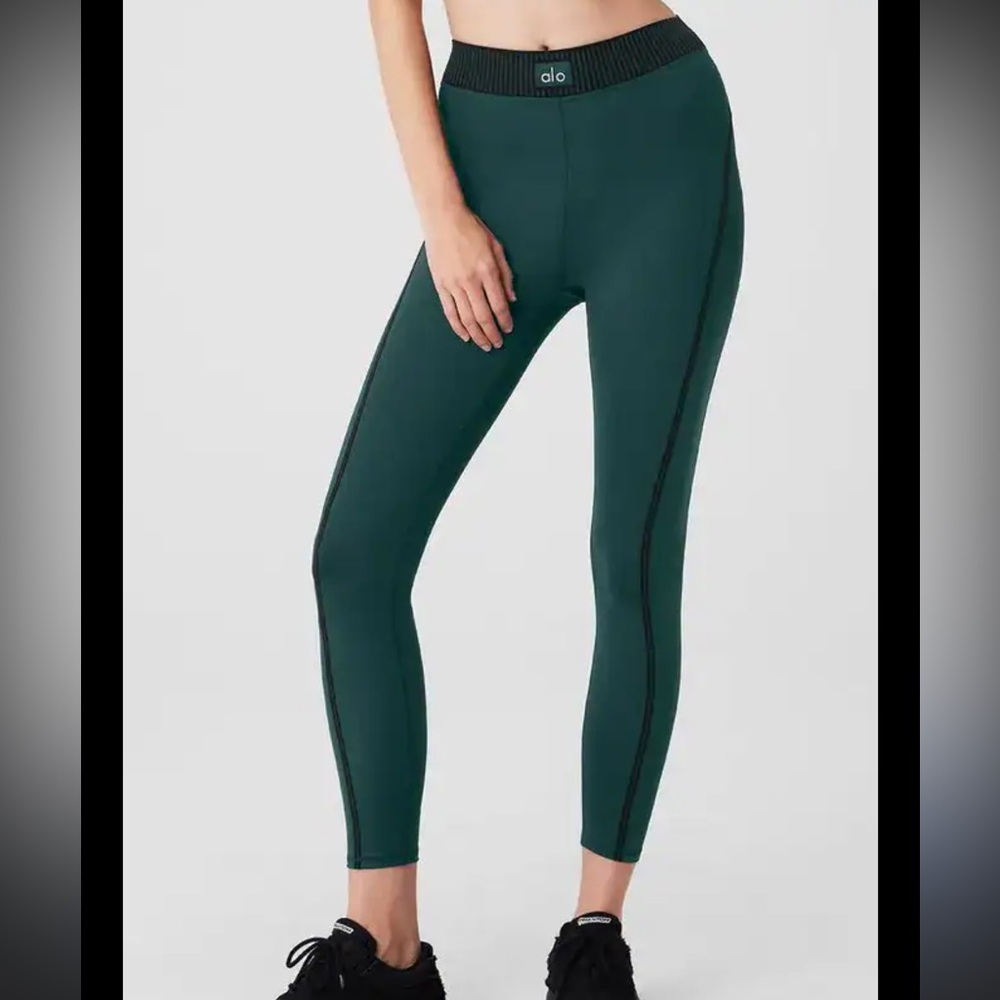 Alo yoga high waist 7/8 line up leggings midnight green size S